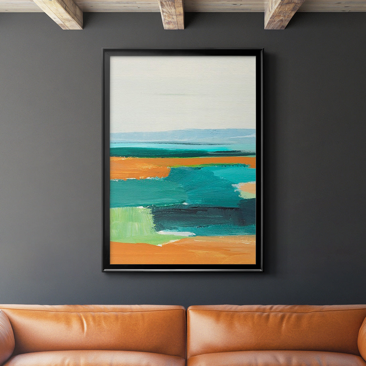 Aqua and Orange I Premium Framed Print - Ready to Hang