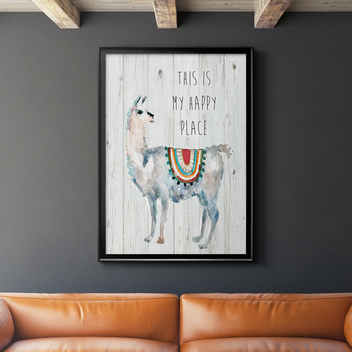 Llama Happy Place Premium Framed Print - Ready to Hang