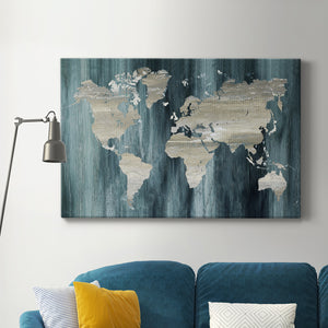 Navy World Map Premium Gallery Wrapped Canvas - Ready to Hang