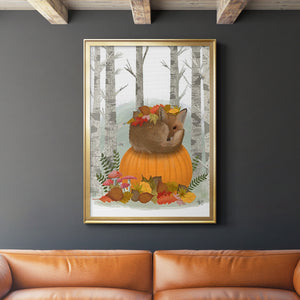 Fox Curled on Pumpkin Premium Framed Print - Ready to Hang