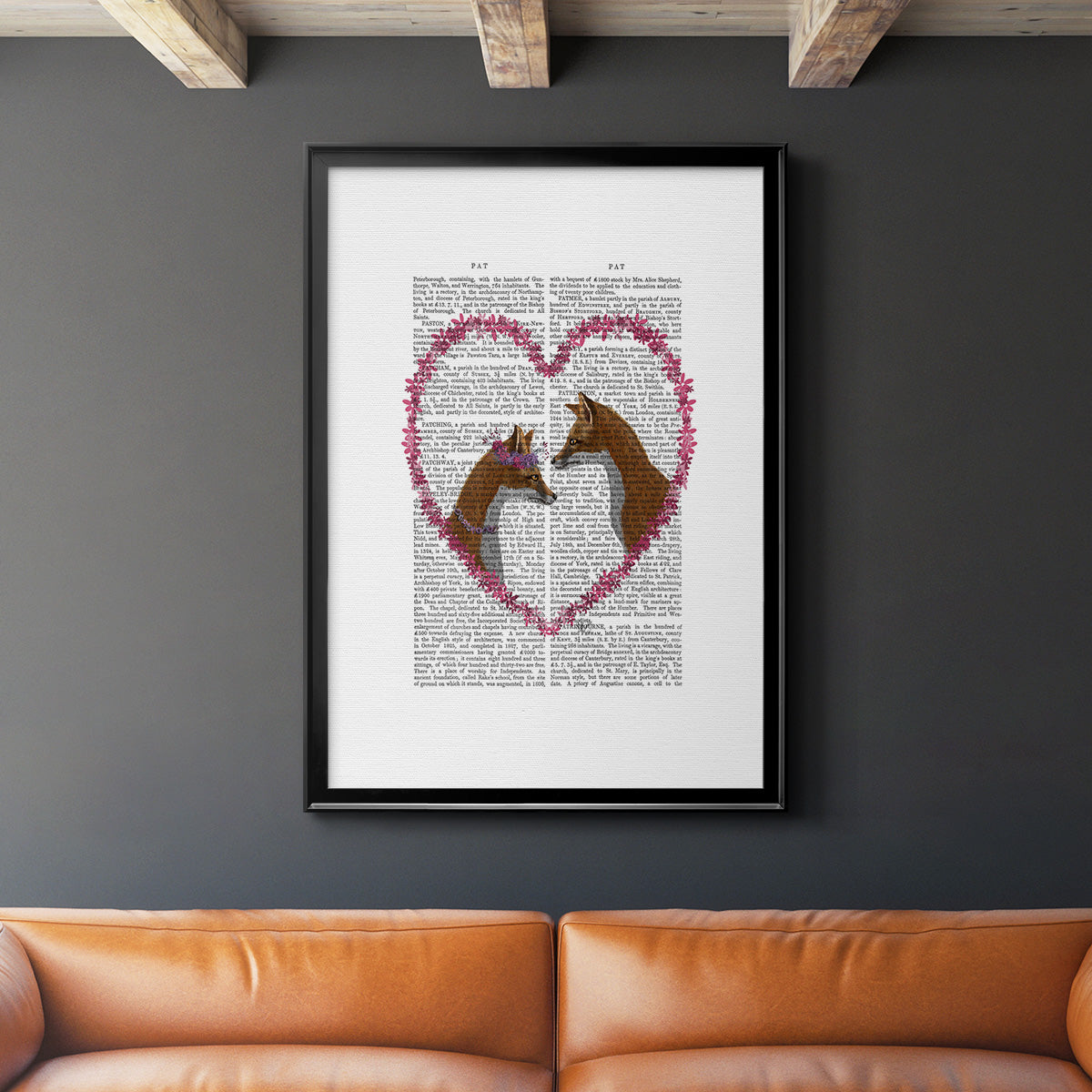 Foxes in Pink Heart Premium Framed Print - Ready to Hang