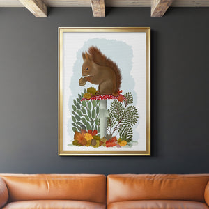 Red Squirrel On Mushroom Premium Framed Print - Ready to Hang