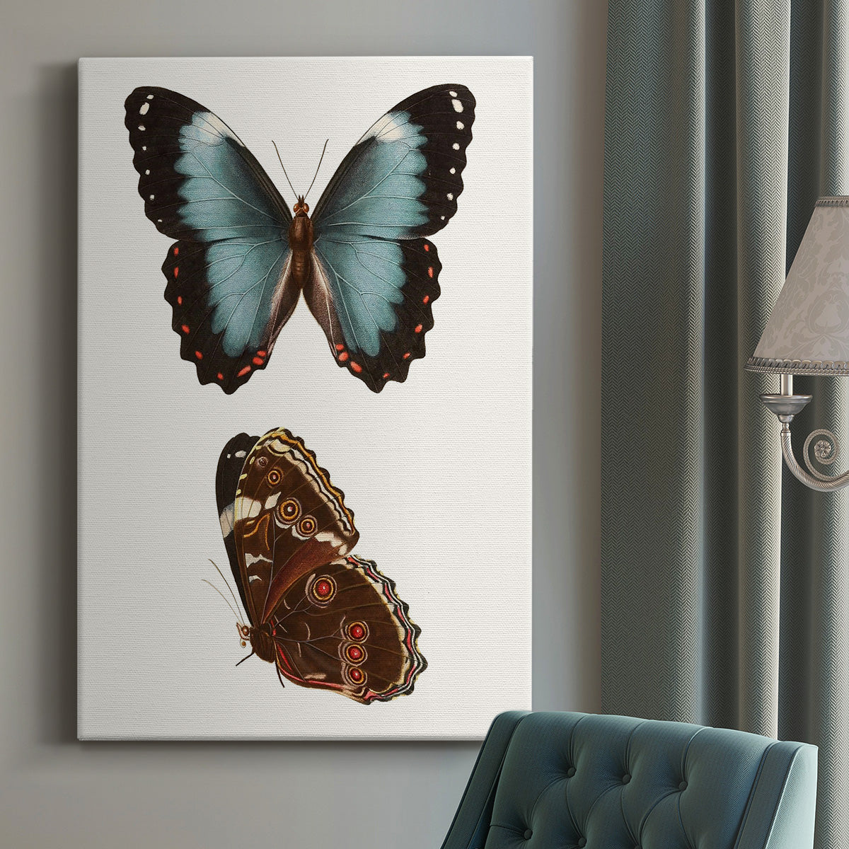 Antique Blue Butterflies IV Premium Gallery Wrapped Canvas - Ready to Hang