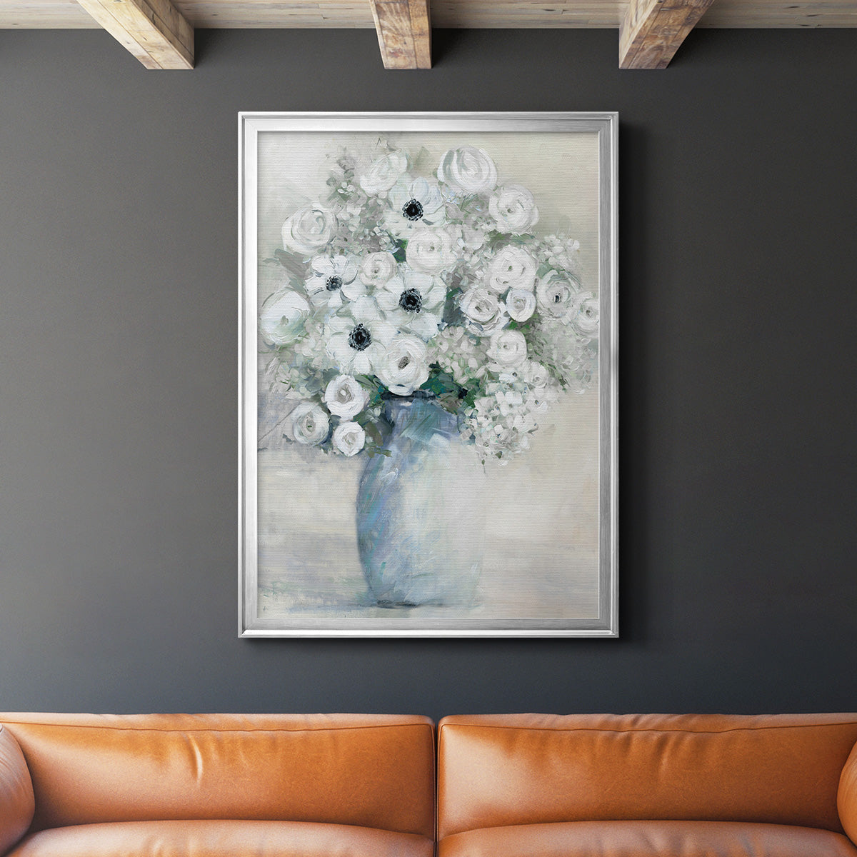 White Anemone Bouquet Premium Framed Print - Ready to Hang