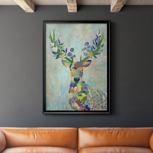 Fantastic Florals Deer, Portrait Premium Framed Print - Ready to Hang