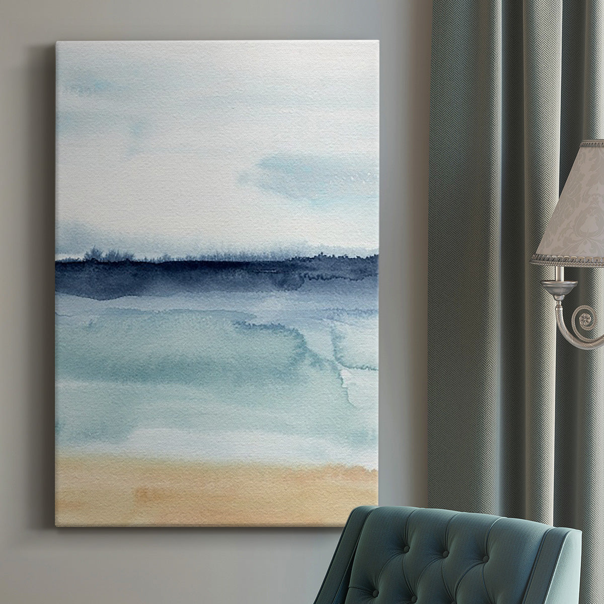 Watercolor Ocean Horizon I Premium Gallery Wrapped Canvas - Ready to Hang