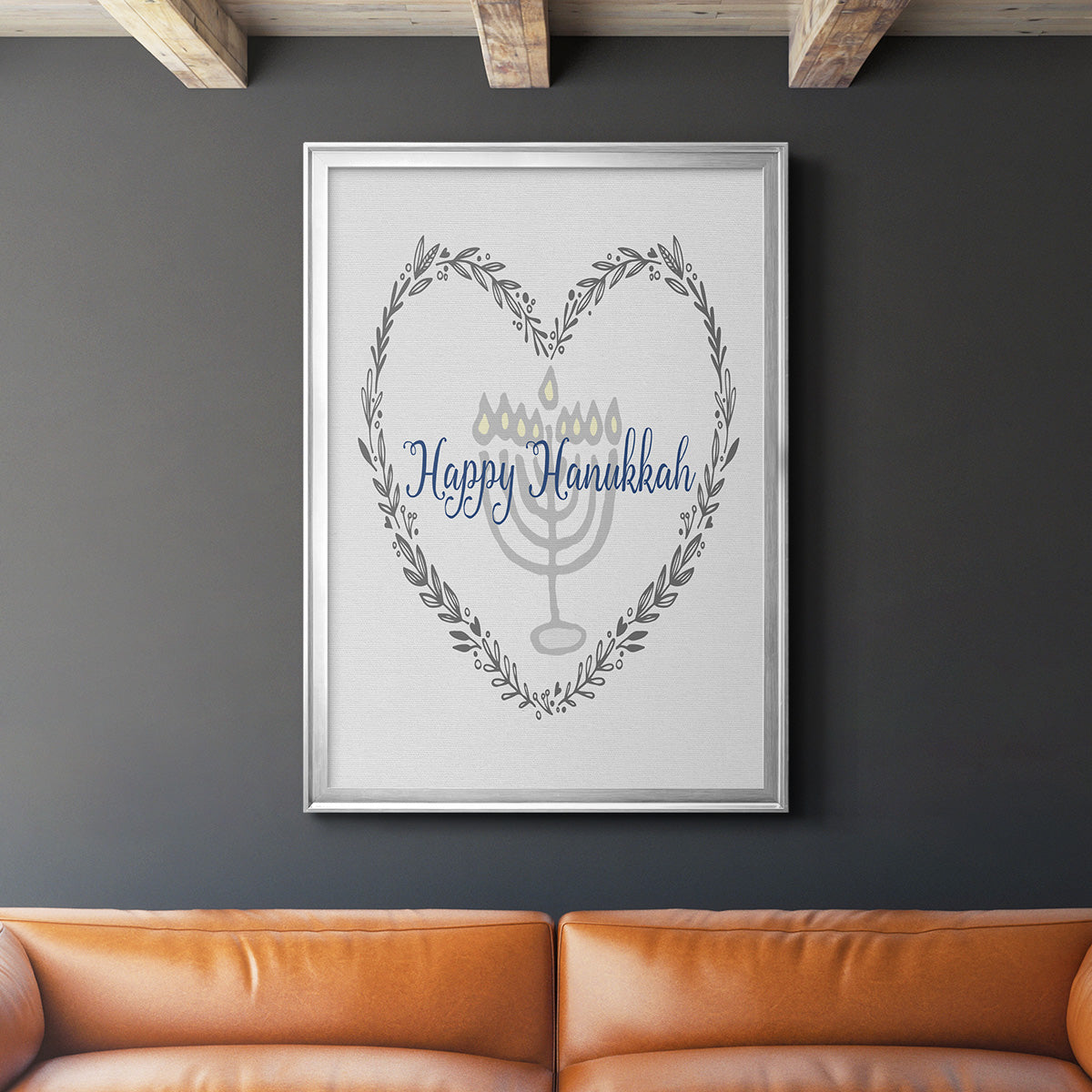 Hanukkah Heart Premium Framed Print - Ready to Hang