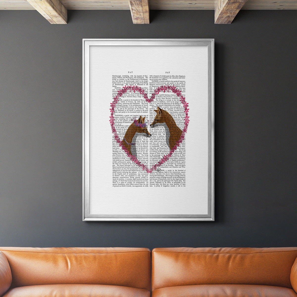 Foxes in Pink Heart Premium Framed Print - Ready to Hang