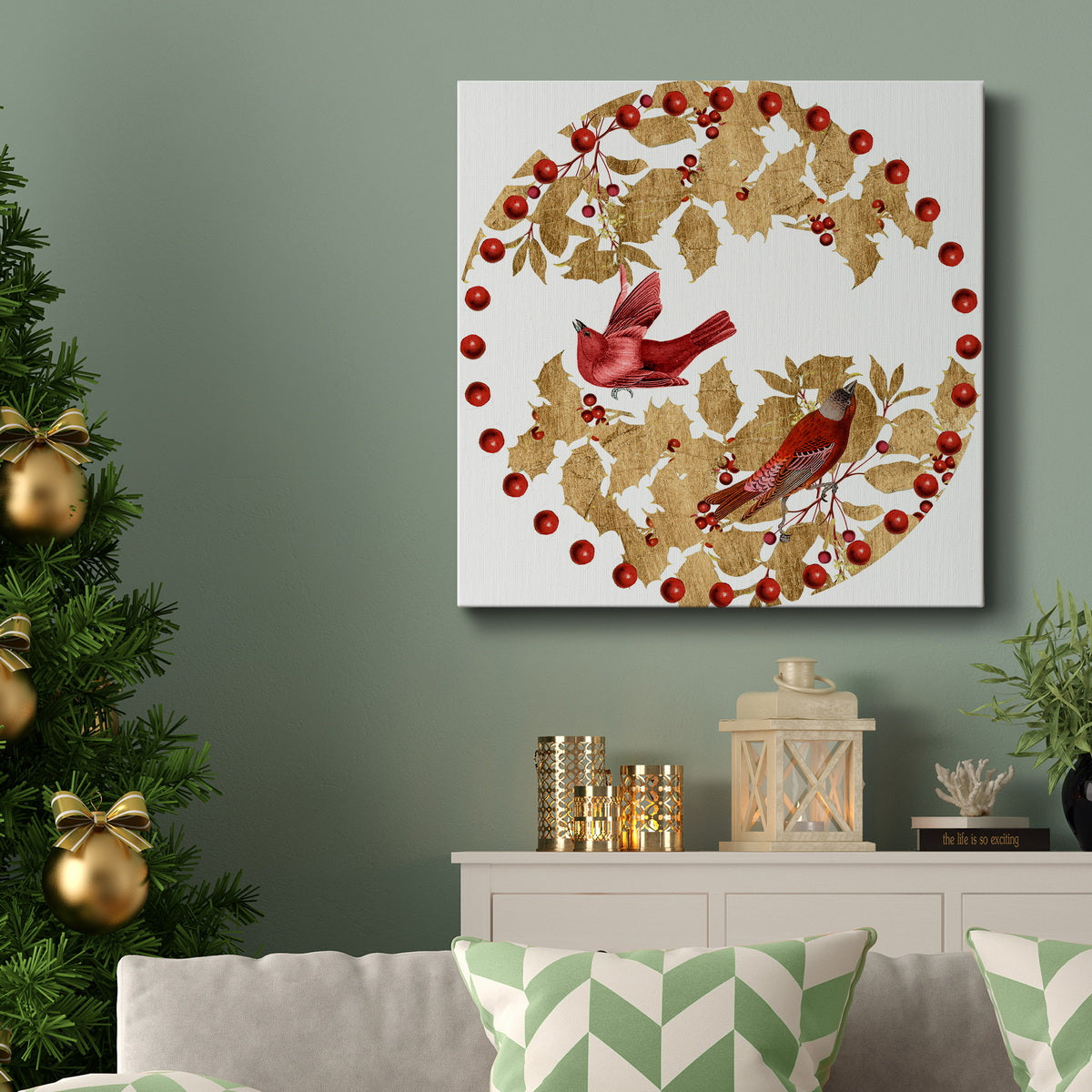 Red Bird Christmas Collection C-Premium Gallery Wrapped Canvas - Ready to Hang