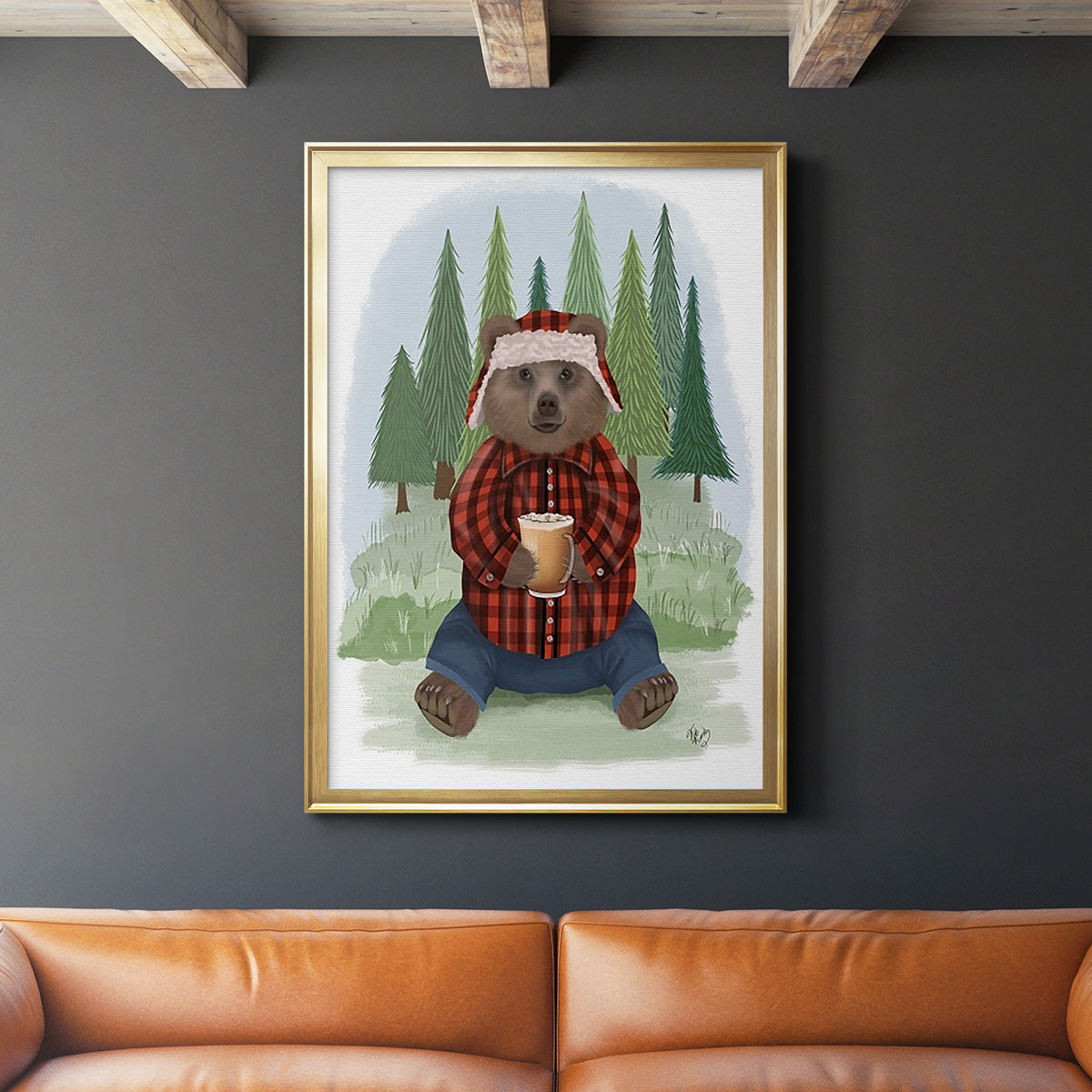 Lumberjack Bear Latte Premium Framed Print - Ready to Hang