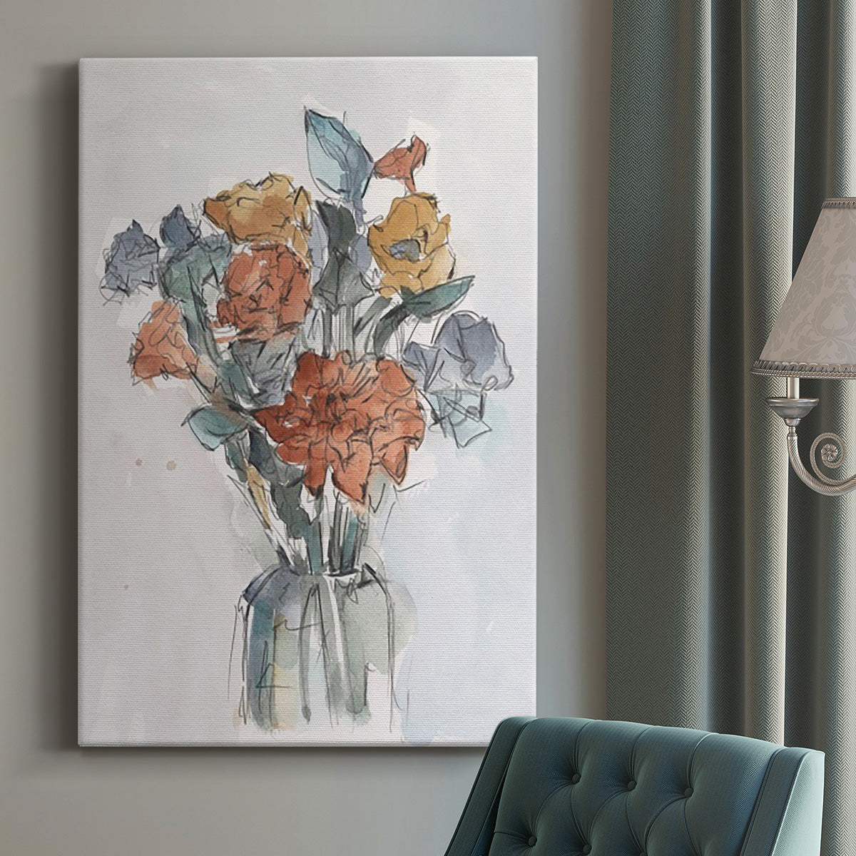 Watercolor Floral Arrangement I Premium Gallery Wrapped Canvas - Ready to Hang