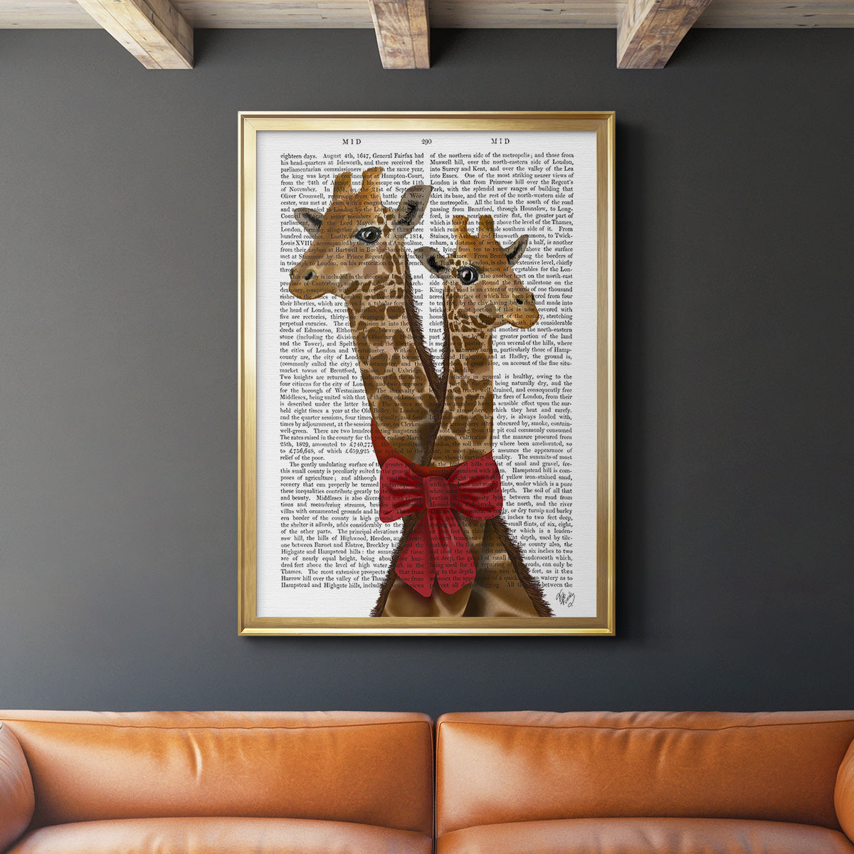 Giraffes and Bow Premium Framed Print - Ready to Hang