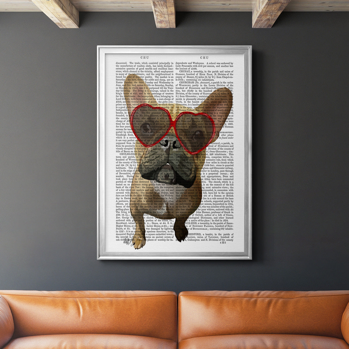 French Bulldog and Heart Glasses Premium Framed Print - Ready to Hang