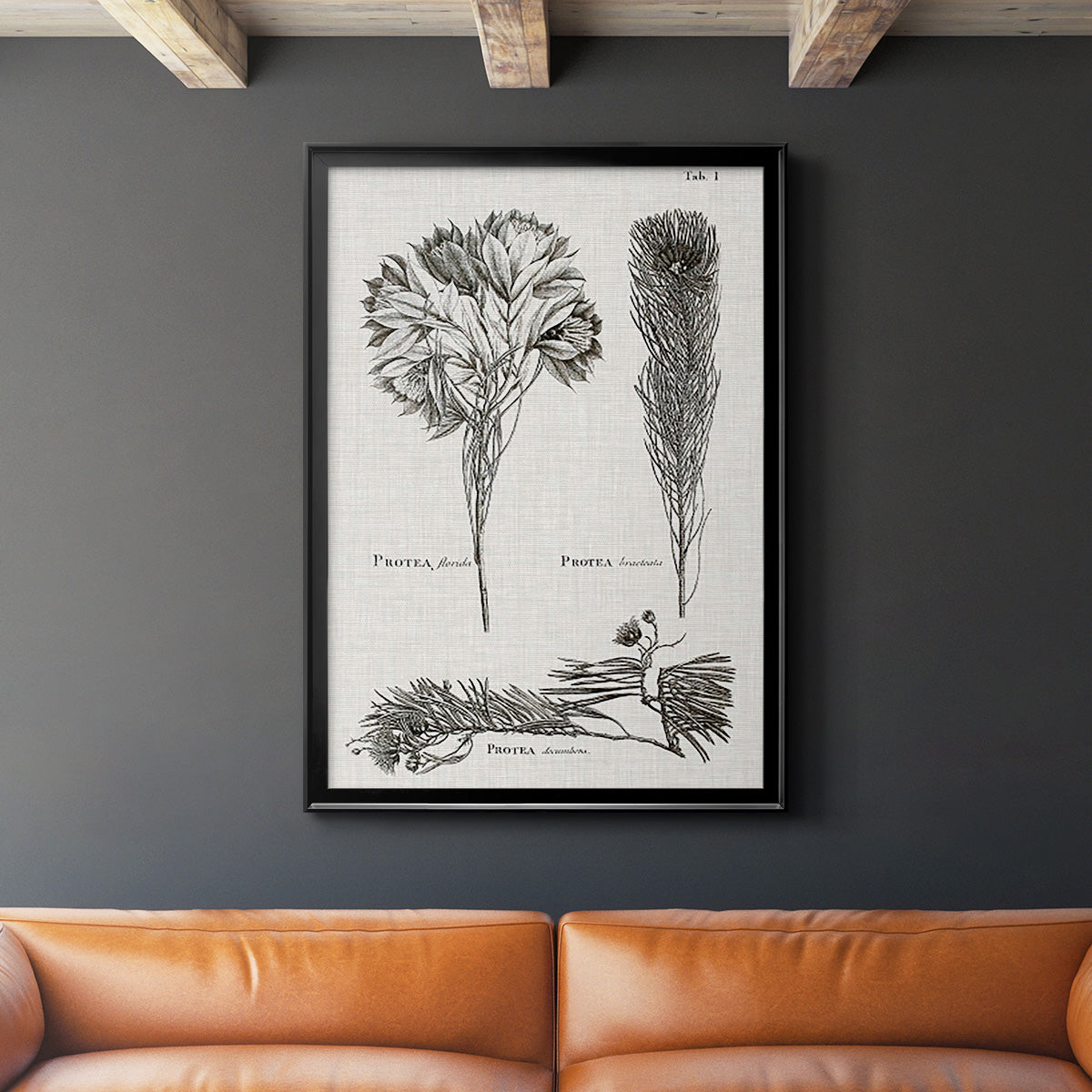 Black & White Protea on Linen I Premium Framed Print - Ready to Hang