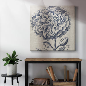 Indigo Floral on Linen III-Premium Gallery Wrapped Canvas - Ready to Hang