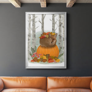 Fox Curled on Pumpkin Premium Framed Print - Ready to Hang