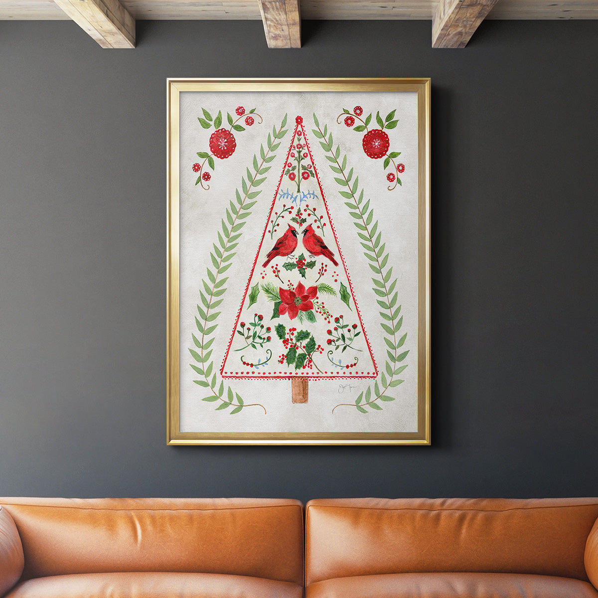 Christmas Folk Tree Premium Framed Print - Ready to Hang