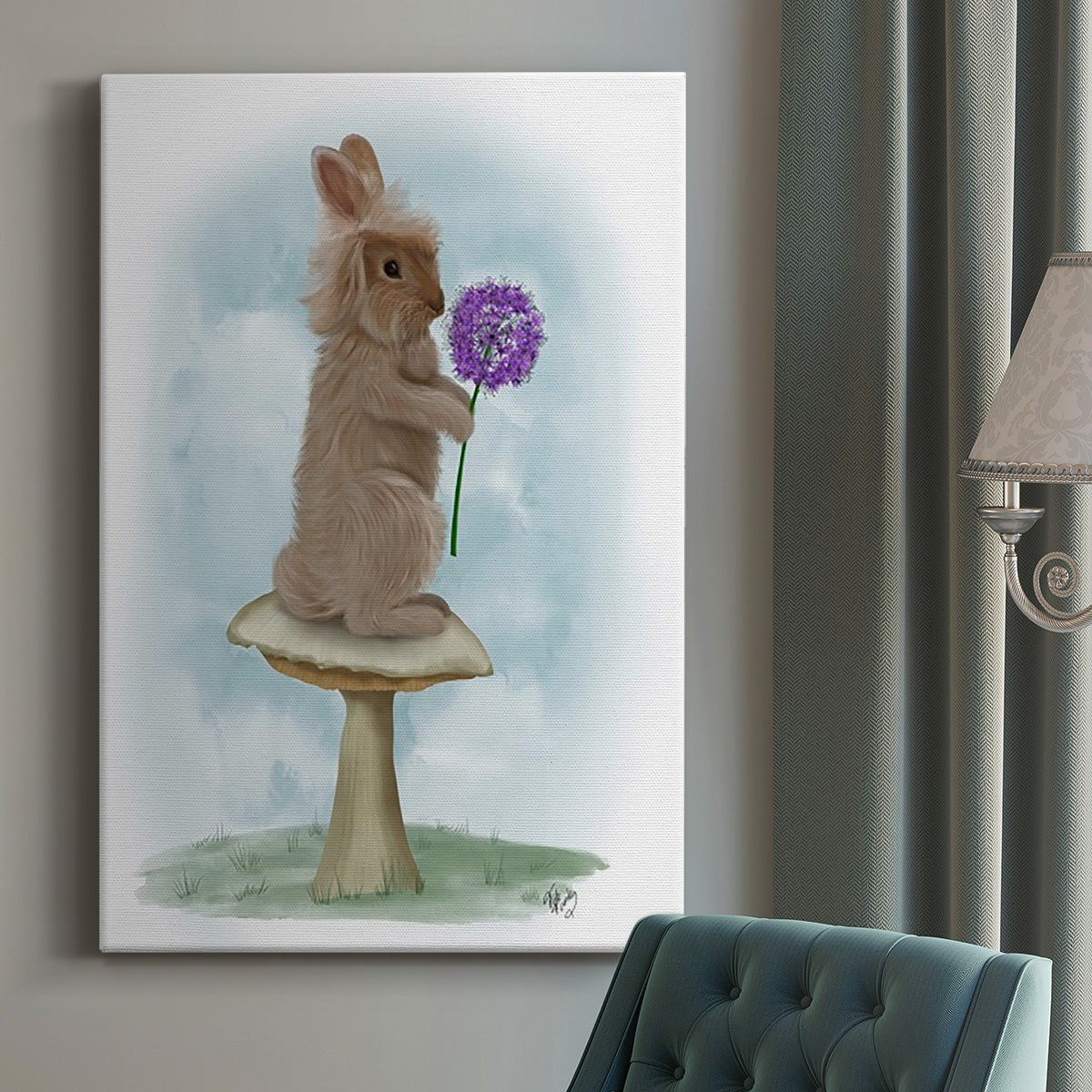 Rabbit and Agapanthus Premium Gallery Wrapped Canvas - Ready to Hang