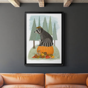 Raccoon On Pumpkin Premium Framed Print - Ready to Hang