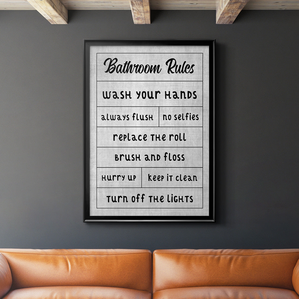 Simple Bathroom Rules Premium Framed Print - Ready to Hang