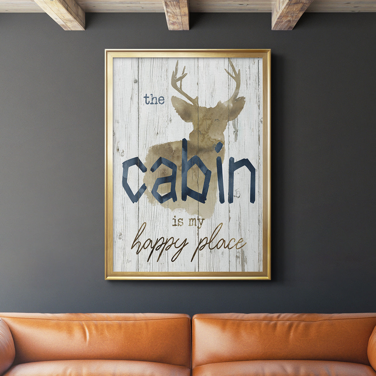 Happy Place Cabin Premium Framed Print - Ready to Hang