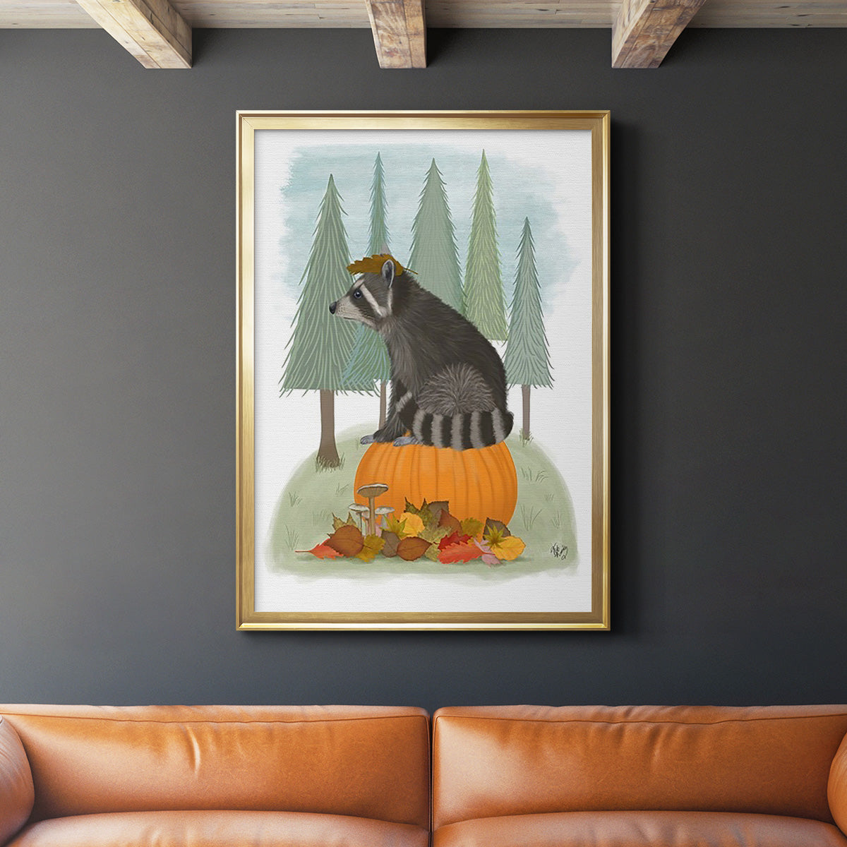 Raccoon On Pumpkin Premium Framed Print - Ready to Hang