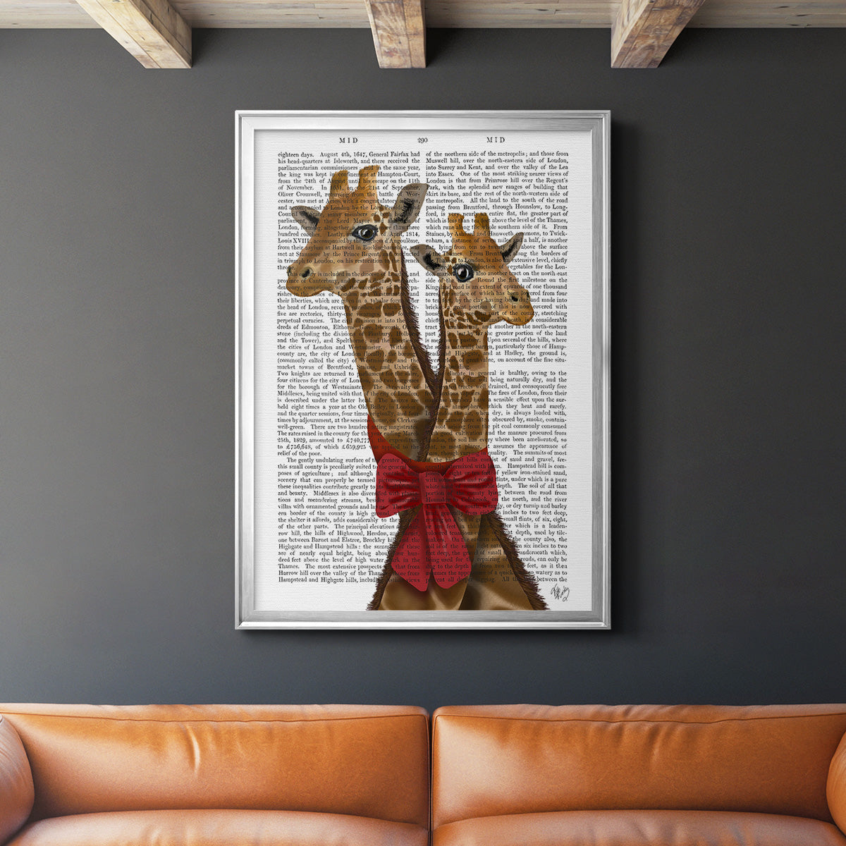 Giraffes and Bow Premium Framed Print - Ready to Hang