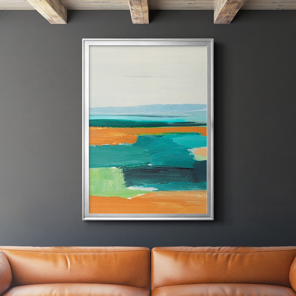 Aqua and Orange I Premium Framed Print - Ready to Hang