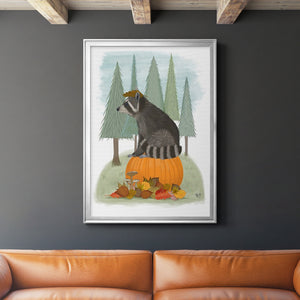 Raccoon On Pumpkin Premium Framed Print - Ready to Hang