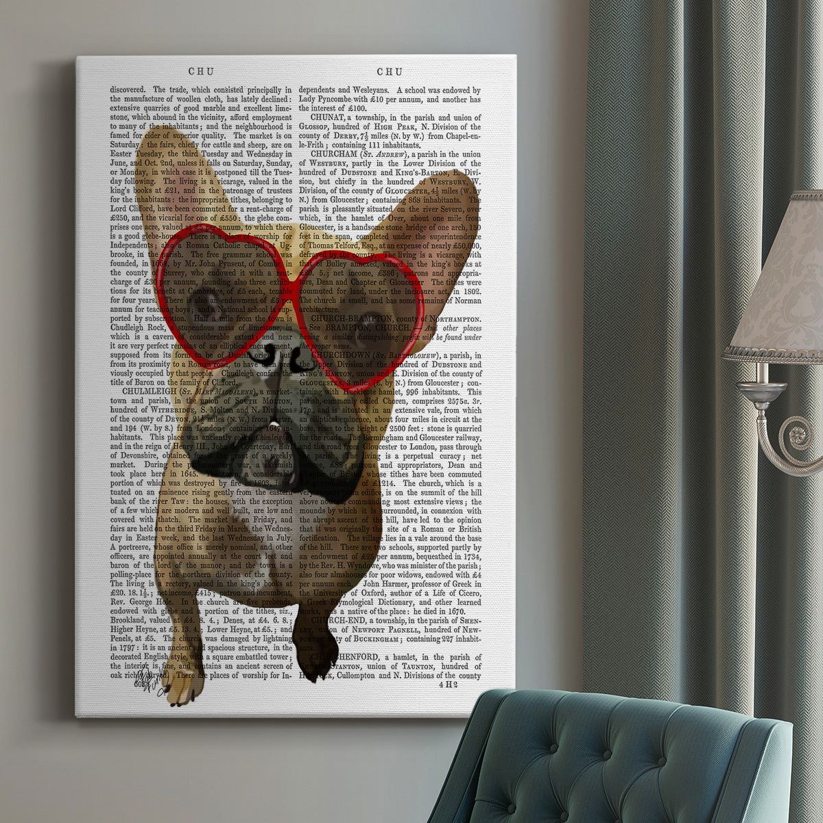 French Bulldog and Heart Glasses Premium Gallery Wrapped Canvas - Ready to Hang