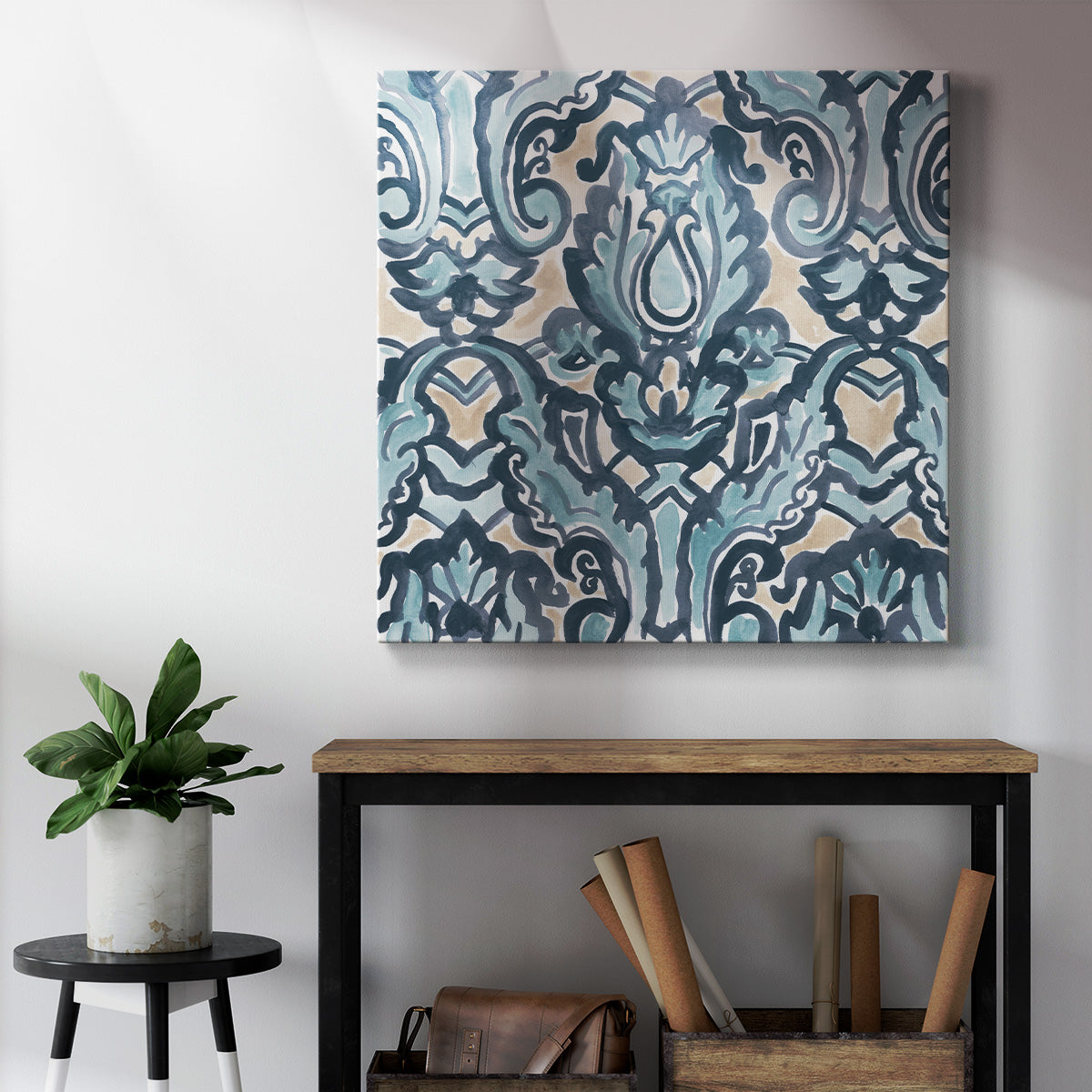 Blue & Khaki Motif III-Premium Gallery Wrapped Canvas - Ready to Hang