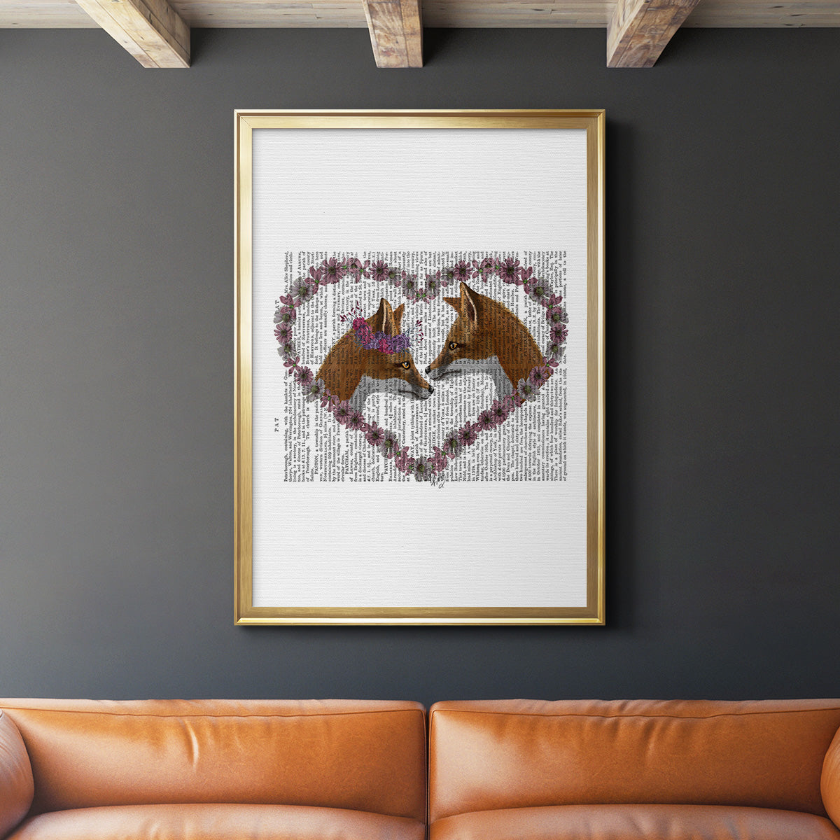 Foxes in Flowers Premium Framed Print - Ready to Hang