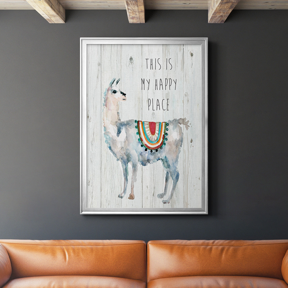 Llama Happy Place Premium Framed Print - Ready to Hang