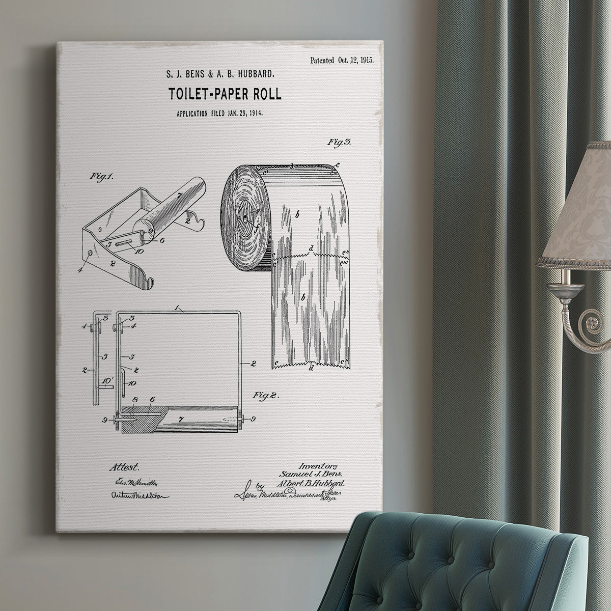 Toilet Paper Patent I Premium Gallery Wrapped Canvas - Ready to Hang