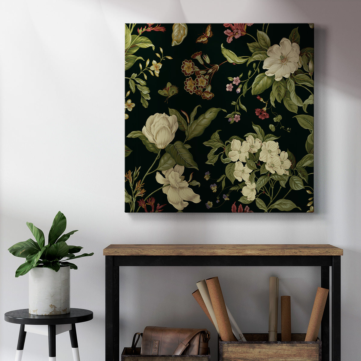 Garden Floral on Black I-Premium Gallery Wrapped Canvas - Ready to Hang