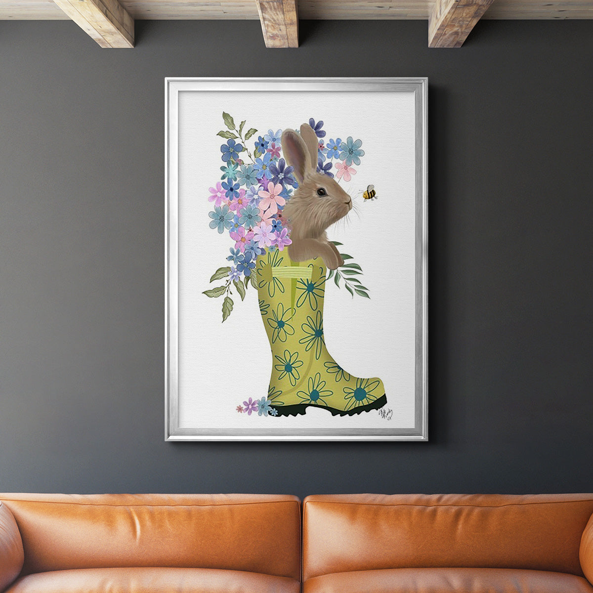 Welly Bunny And Bee Premium Framed Print - Ready to Hang