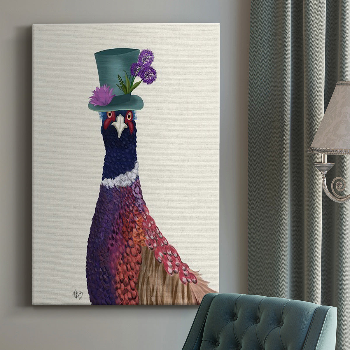 Pheasant in Blue Hat Premium Gallery Wrapped Canvas - Ready to Hang
