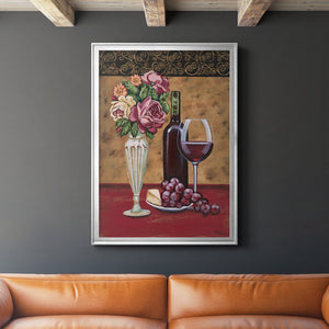 Vintage Flowers and Wine I Premium Framed Print - Ready to Hang