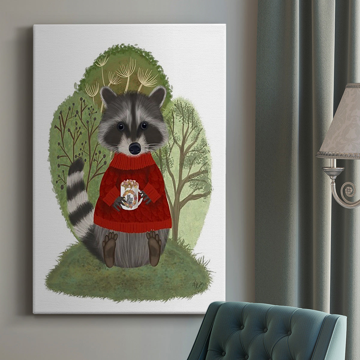 Hot Chocolate Raccoon Premium Gallery Wrapped Canvas - Ready to Hang
