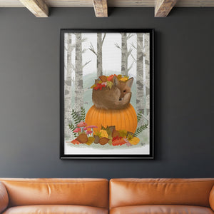 Fox Curled on Pumpkin Premium Framed Print - Ready to Hang