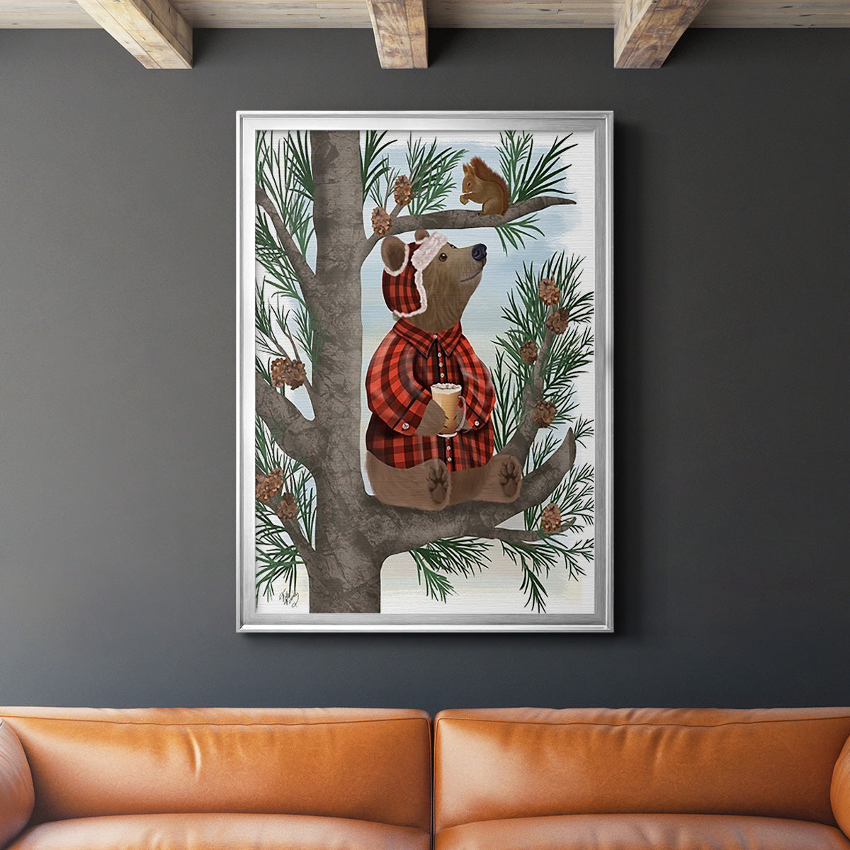 Lumberjack Bear Pine Tree Coffee Break Premium Framed Print - Ready to Hang