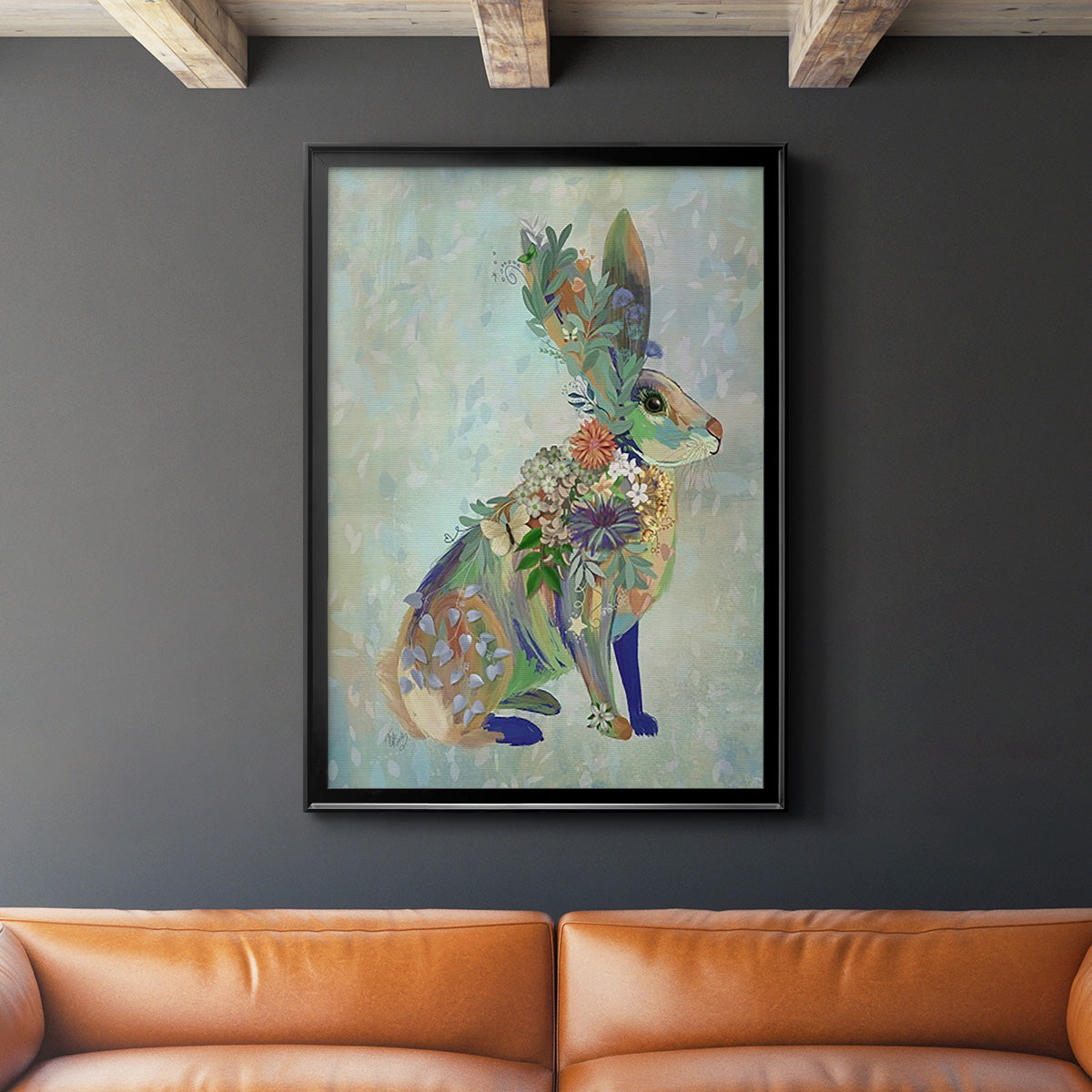 Fantastic Florals Hare, Sitting Premium Framed Print - Ready to Hang